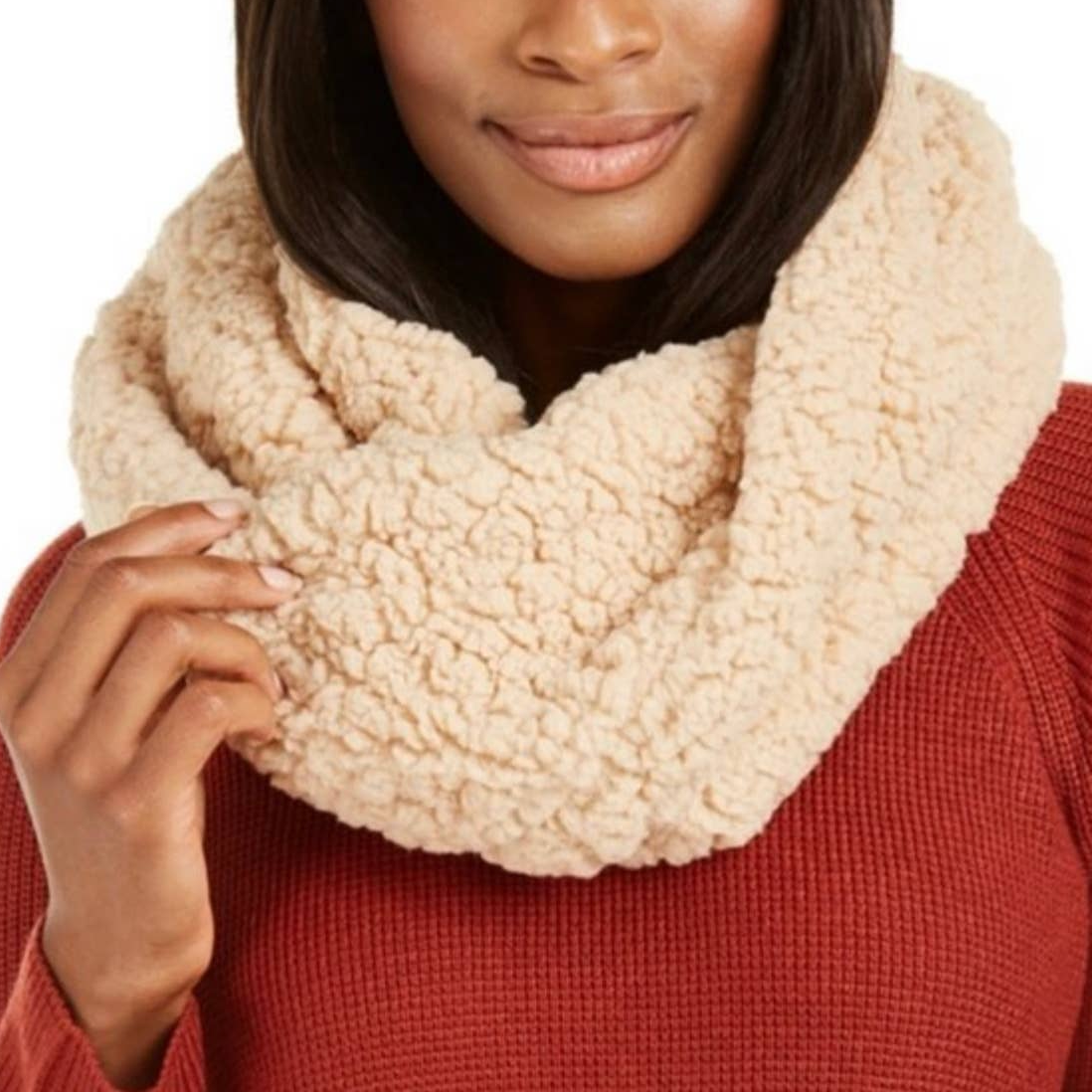 Inc International Concepts Women’s Faux Sherpa Infinity Loop Scarf In Camel